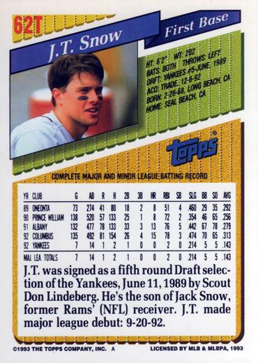 J.T. Snow  baseball card collectible - Main Image 2
