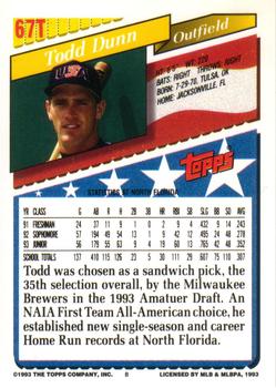 Todd Dunn  baseball card collectible - Main Image 2