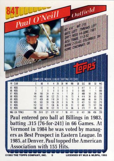 Paul O’Neill  baseball card collectible - Main Image 2