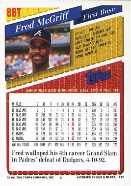 Fred McGriff  baseball card collectible - Main Image 2