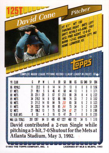 David Cone  baseball card collectible - Main Image 2