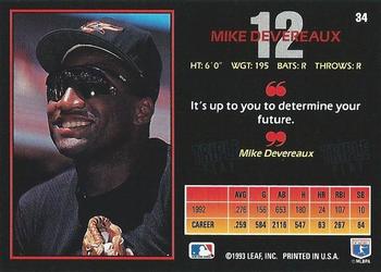 Mike Devereaux  baseball card collectible - Main Image 2