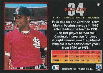 Felix Jose  baseball card collectible - Main Image 2