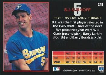 B.J. Surhoff  baseball card collectible - Main Image 2