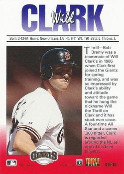 Will Clark  baseball card collectible - Main Image 2