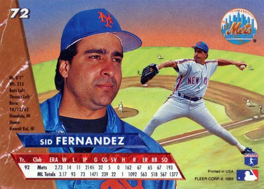 Sid Fernandez  baseball card collectible - Main Image 2