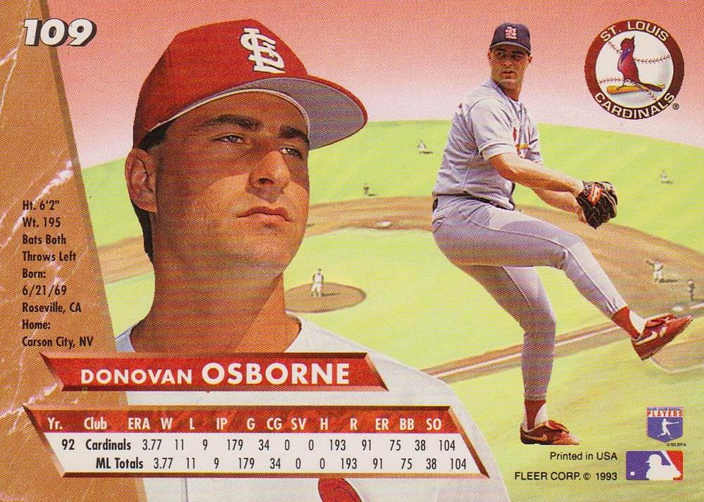 Donovan Osborne  baseball card collectible - Main Image 2