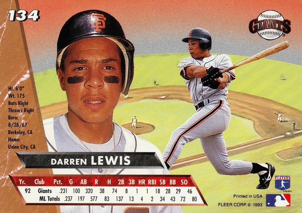 Darren Lewis  baseball card collectible - Main Image 2