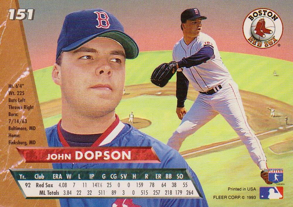 John Dopson  baseball card collectible - Main Image 2