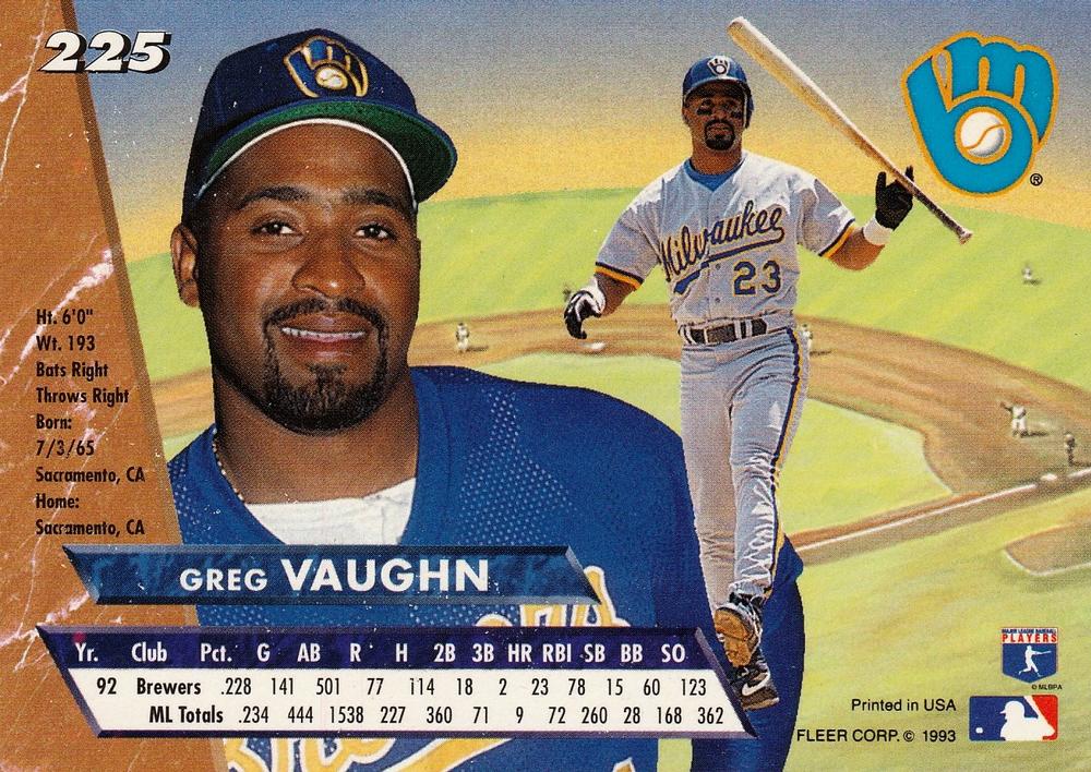 Greg Vaughn  baseball card collectible - Main Image 2