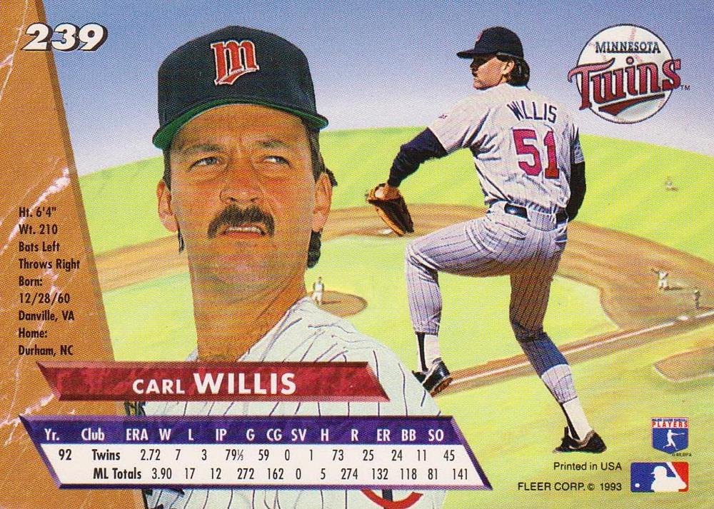 Carl Willis  baseball card collectible - Main Image 2