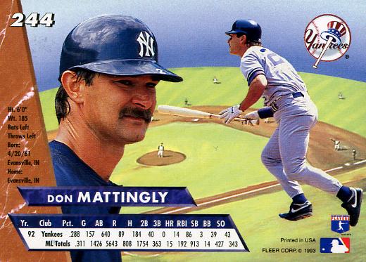 Don Mattingly  baseball card collectible - Main Image 2