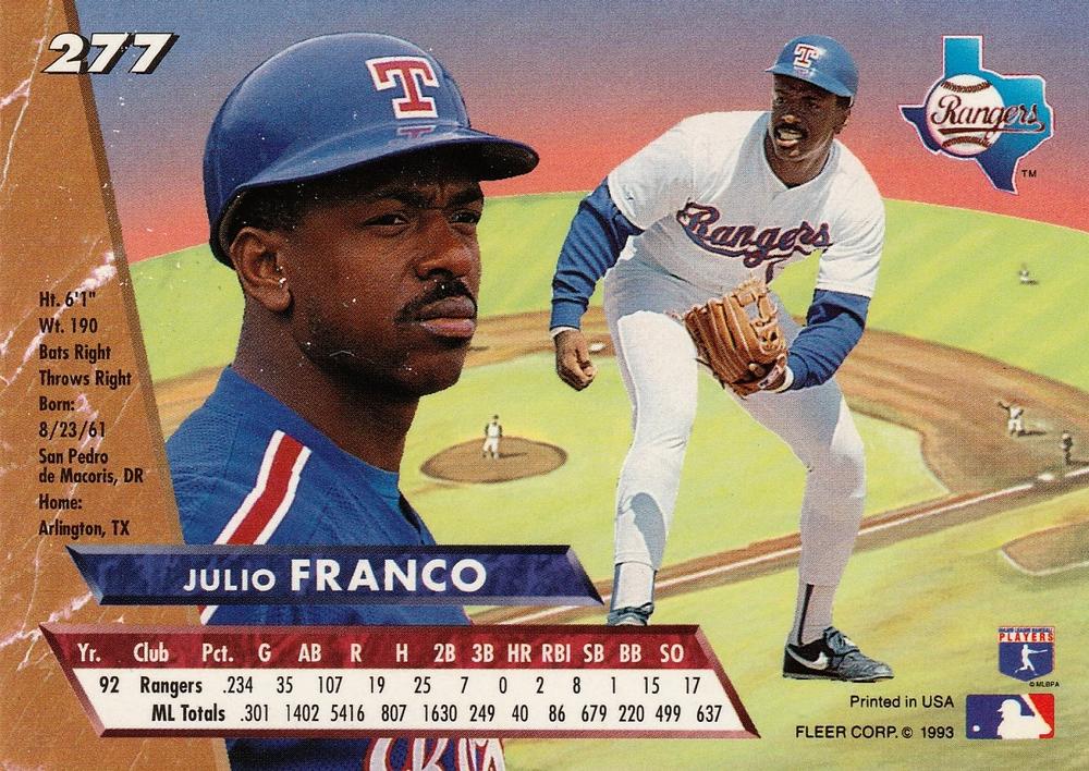 Julio Franco  baseball card collectible - Main Image 2