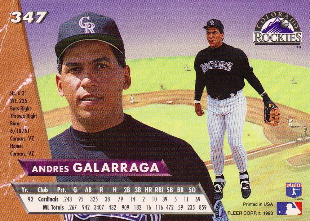 Andres Galarraga  baseball card collectible - Main Image 2