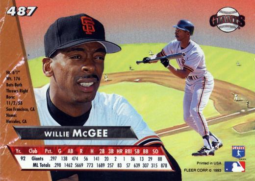 Willie McGee  baseball card collectible - Main Image 2