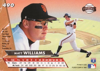 Matt Williams  baseball card collectible - Main Image 2