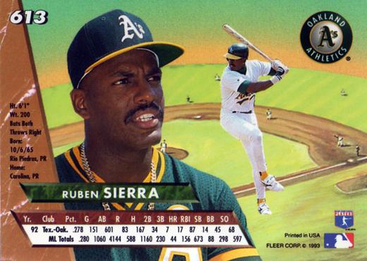 Ruben Sierra  baseball card collectible - Main Image 2