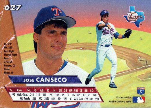 Jose Canseco  baseball card collectible - Main Image 2