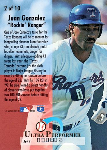 Juan Gonzalez  baseball card collectible - Main Image 2