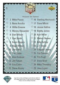 Star Rookie Checklist (Tim Salmon)  baseball card collectible - Main Image 2