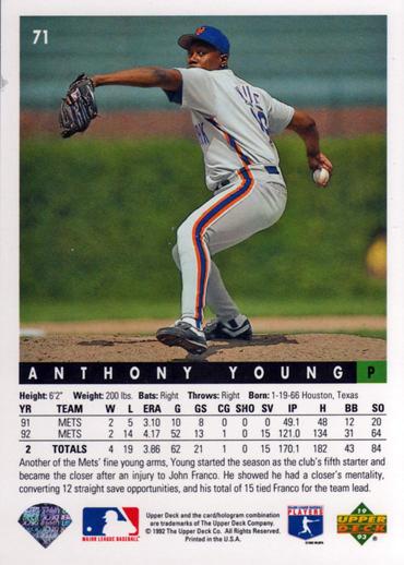 Anthony Young  baseball card collectible - Main Image 2