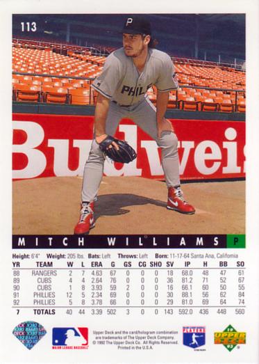 Mitch Williams  baseball card collectible - Main Image 2