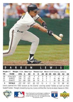 Darren Lewis  baseball card collectible - Main Image 2