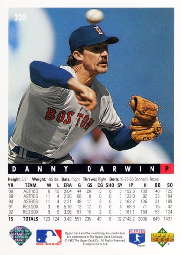 Danny Darwin  baseball card collectible - Main Image 2