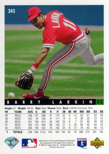 Barry Larkin  baseball card collectible - Main Image 2