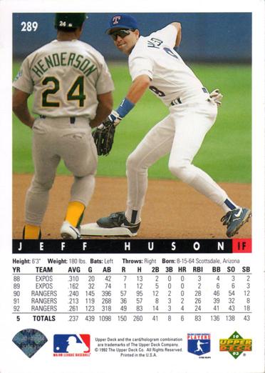 Jeff Huson  baseball card collectible - Main Image 2