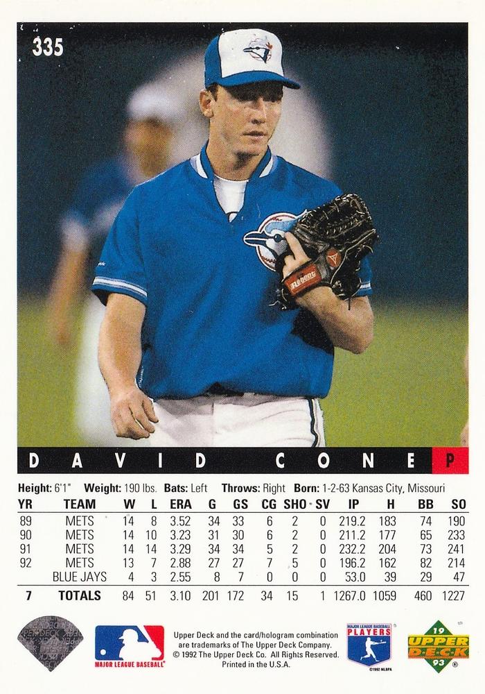 David Cone  baseball card collectible - Main Image 2