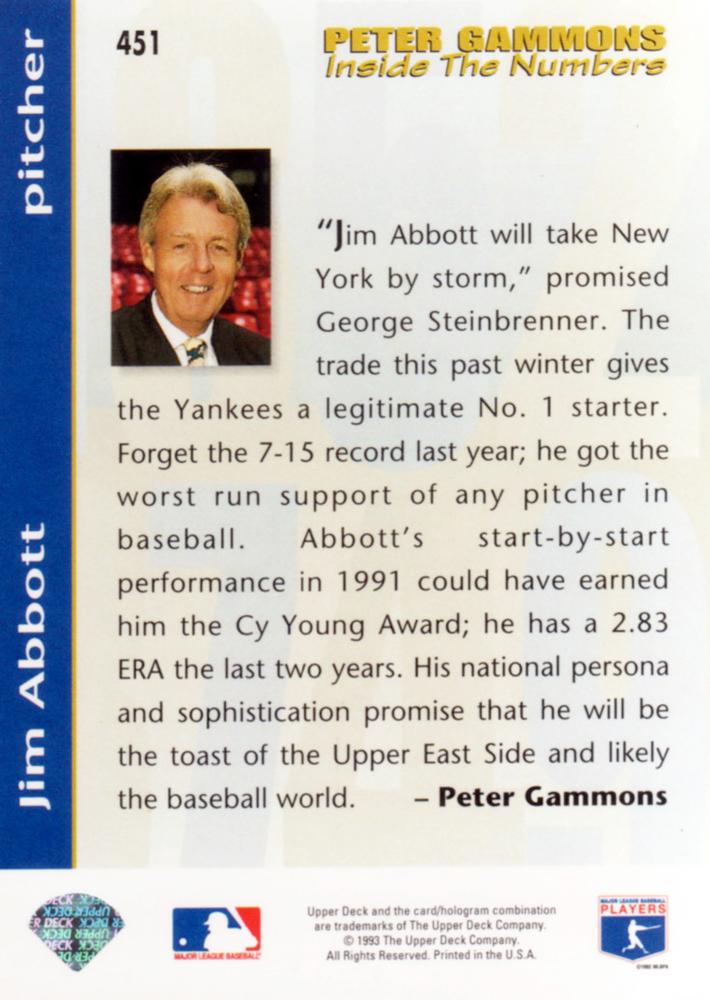 Jim Abbott  baseball card collectible - Main Image 2