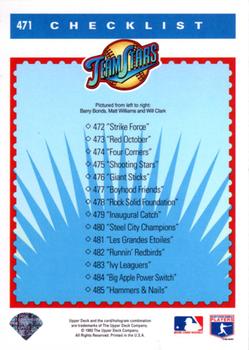 Team Stars Checklist (Barry Bonds / Matt Williams / Will Clark)  baseball card collectible - Main Image 2