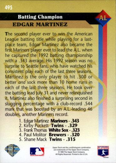 Edgar Martinez  baseball card collectible - Main Image 2