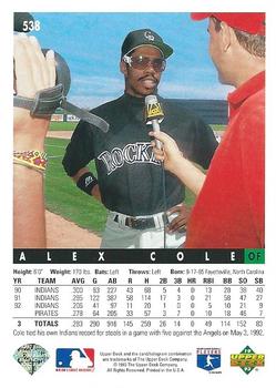 Alex Cole  baseball card collectible - Main Image 2