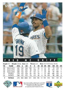 Fred McGriff  baseball card collectible - Main Image 2