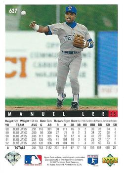 Manuel Lee  baseball card collectible - Main Image 2