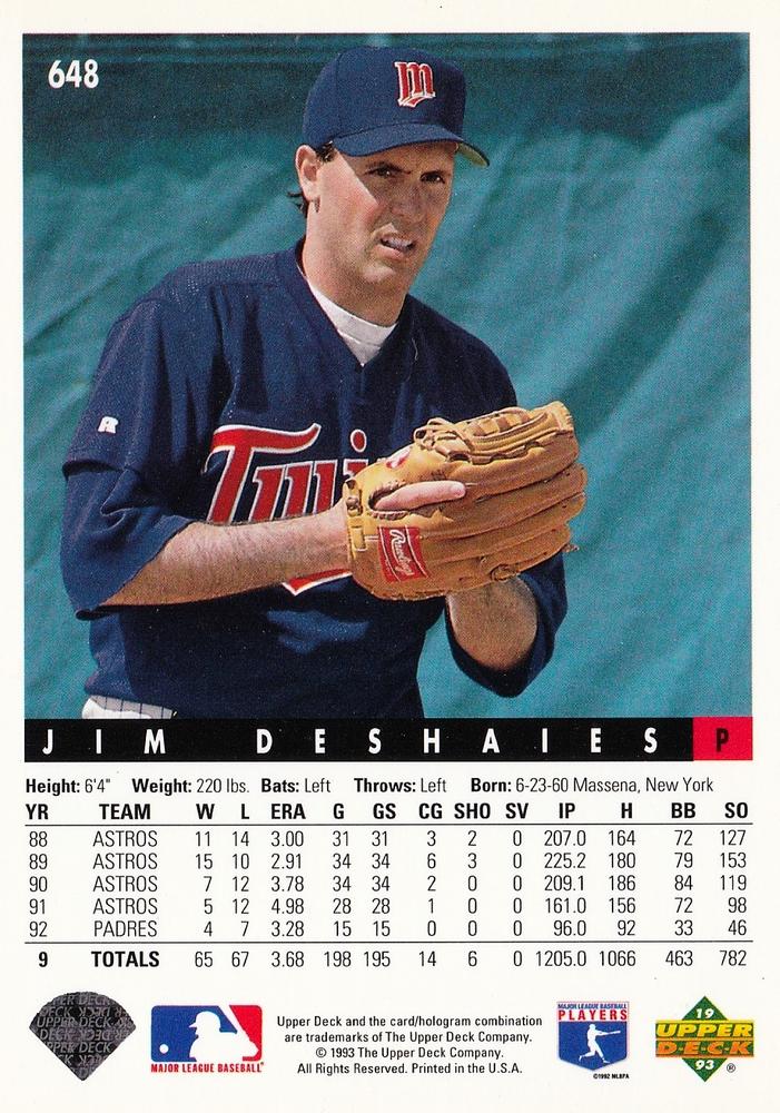 Jim Deshaies  baseball card collectible - Main Image 2