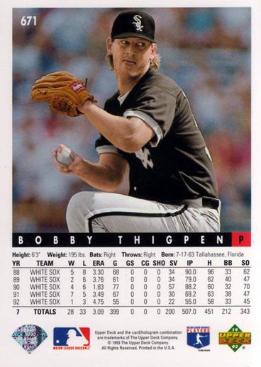 Bobby Thigpen  baseball card collectible - Main Image 2