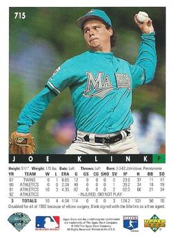 Joe Klink  baseball card collectible - Main Image 2