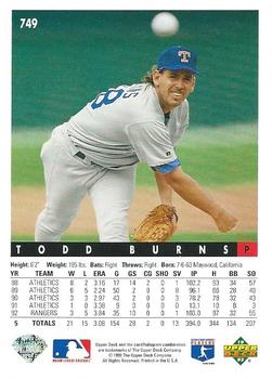 Todd Burns  baseball card collectible - Main Image 2