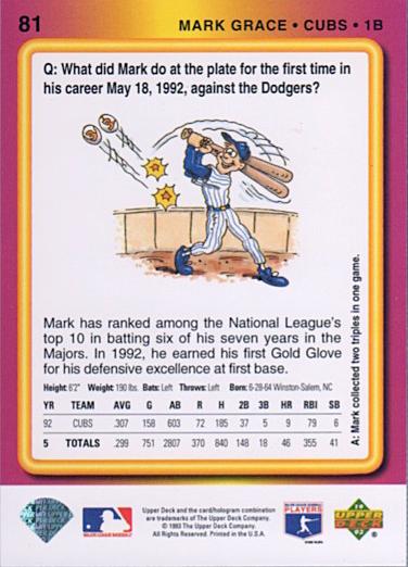 Mark Grace  baseball card collectible - Main Image 2