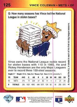 Vince Coleman  baseball card collectible - Main Image 2