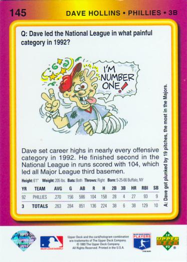 Dave Hollins  baseball card collectible - Main Image 2