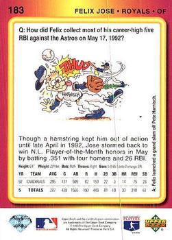 Felix Jose  baseball card collectible - Main Image 2