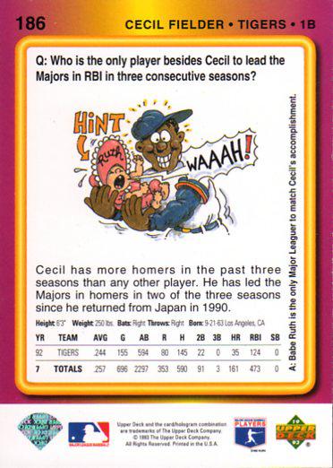 Cecil Fielder  baseball card collectible - Main Image 2