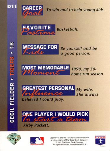 Cecil Fielder  baseball card collectible - Main Image 2