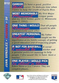 Juan Gonzalez  baseball card collectible - Main Image 2