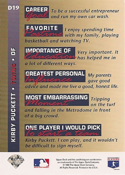 Kirby Puckett  baseball card collectible - Main Image 2