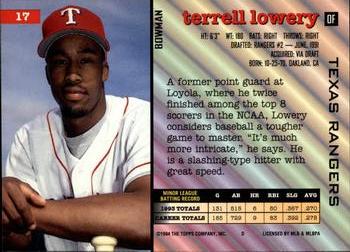 Terrell Lowery  baseball card collectible - Main Image 2